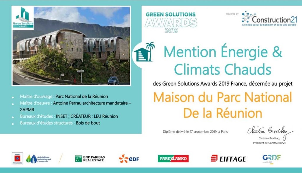 prix green solutions awards maison du parc lab réunion